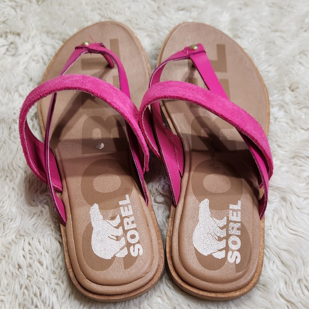SOREL Ella II Easy Flip Sandals In Fuchsia Fizz Pink / Sea Salt Womens US 7 - Picture 7 of 9
